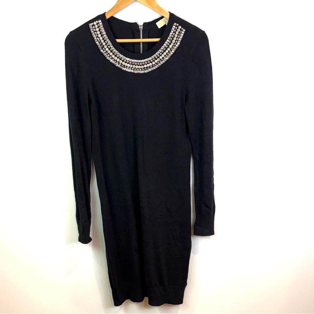 Michael Michael Kors Black knit Dress with Embellished Neckline size M